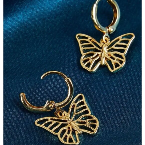 Delicate Gold Butterfly Dangle Earrings - Picture 2 of 3